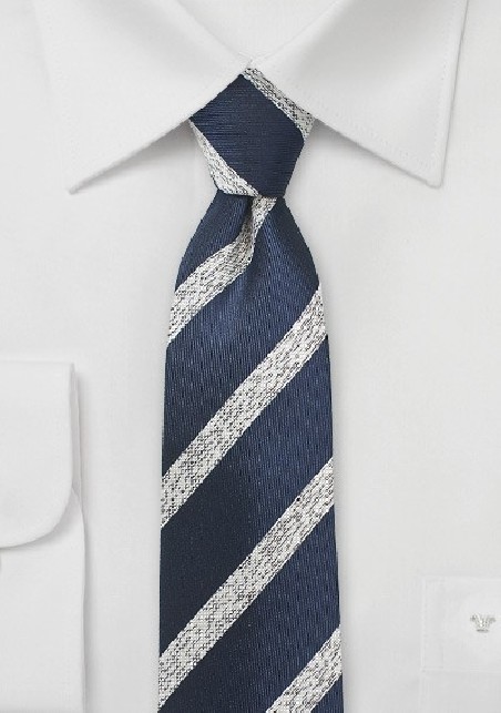Textured Striped Skinny Tie in Navy