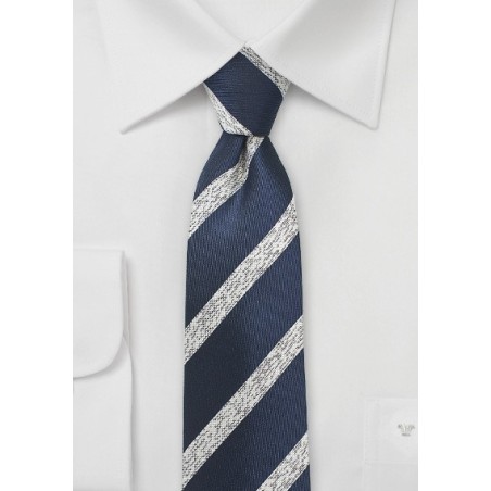 Textured Striped Skinny Tie in Navy