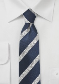 Textured Striped Skinny Tie in Navy