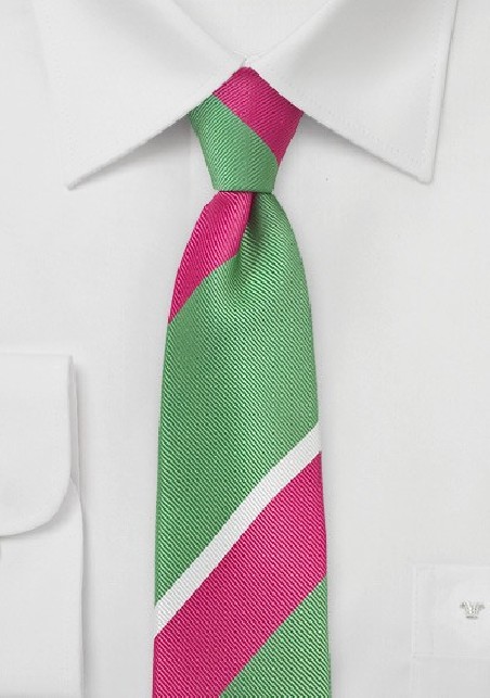 Striped Designer Tie in Lime and Magenta