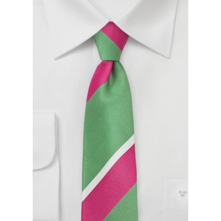 Striped Designer Tie in Lime and Magenta