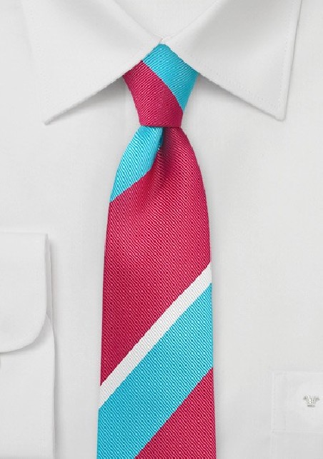Trendy Narrow Tie in Aqua and Pink