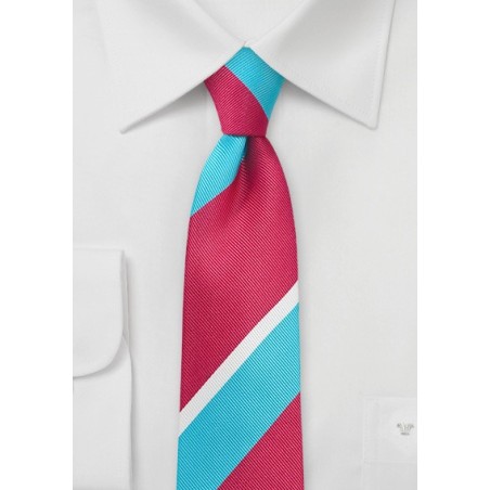 Trendy Narrow Tie in Aqua and Pink