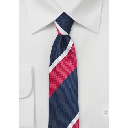 Narrow Striped Tie in Navy and Hot Pink