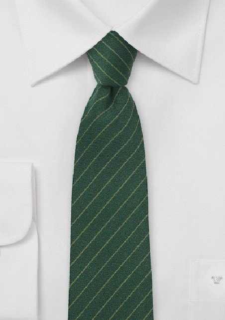 Dark Green Wool Tie with Pencil Stripe Design