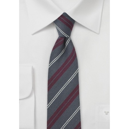 Scholar Striped Necktie Shale and Burgundy
