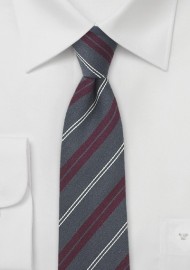 Scholar Striped Necktie Shale and Burgundy