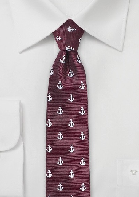Nautical Theme Tie in Burgundy