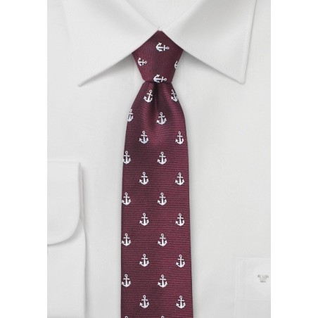 Nautical Theme Tie in Burgundy