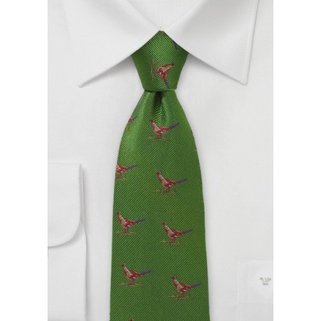 Green Silk Tie with Pheasants