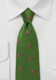 Green Silk Tie with Pheasants