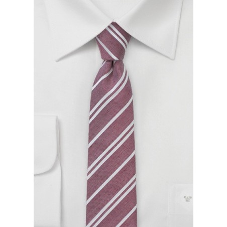 Skinny Striped Tie in Washed Red