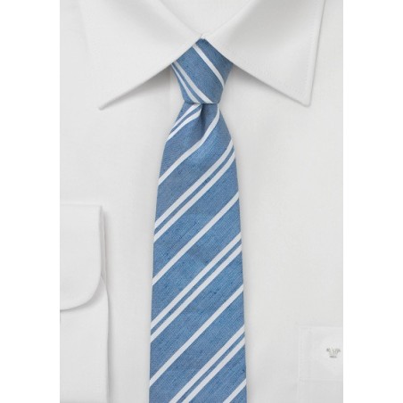 Light Blue Linen Necktie with Stripes