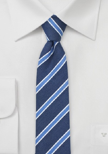 Linen Striped Skinny Tie in Summer Blue