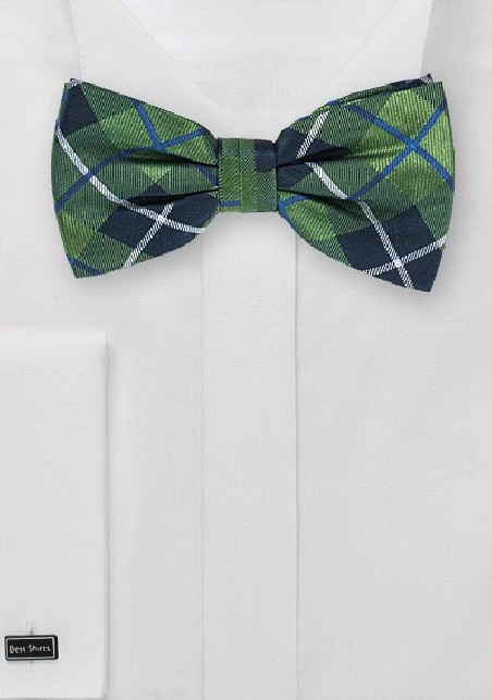 Tartan Plaid Bow Tie in Forest Green and Blue