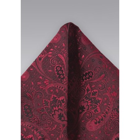Paisley and Floral Pocket Square in Cherry Red