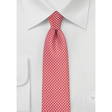 Coral Red Pin Dot Tie in Narrow Width