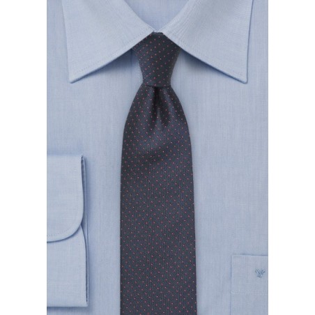Skinny Navy Tie with Coral Pin Dots