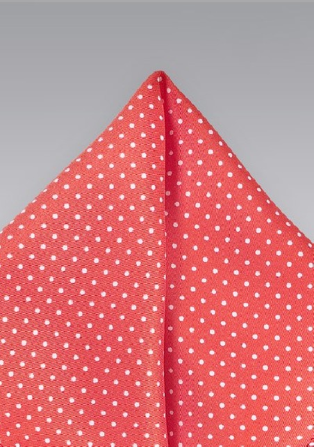 Pin Dot Pocket Square in Coral Red