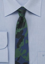 Navy, Black, and Green Camo Necktie in Silk