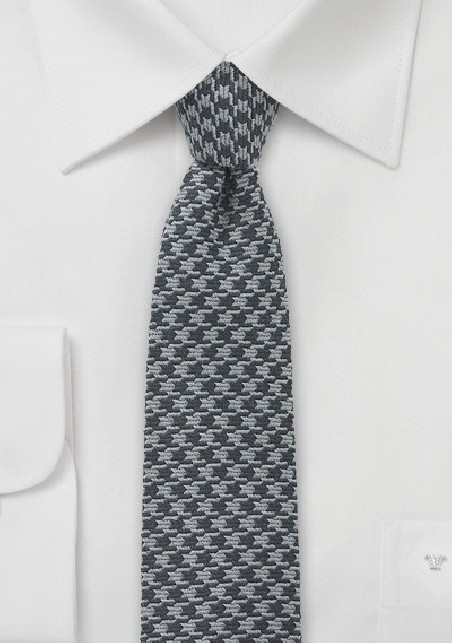 Gray Dogstooth Men's Necktie in Skinny Cut