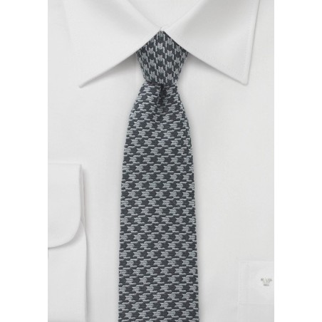 Gray Dogstooth Men's Necktie in Skinny Cut