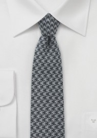 Gray Dogstooth Men's Necktie in Skinny Cut