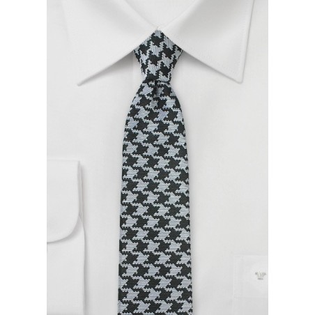 Skinny Black & Silver Houndstooth Tie