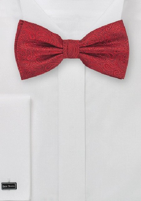 Formal Silk Bow Tie in Red with Paisleys