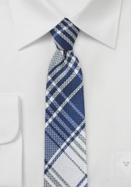 Dark Blue Plaid Skinny Tie