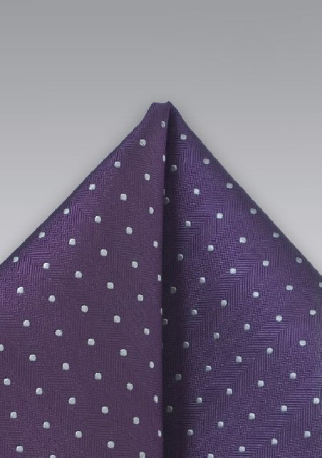 Polka Dot Pocket Square in Purple and Silver