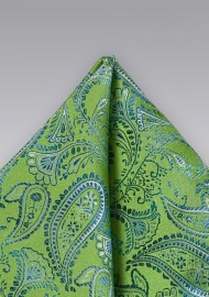 Bright Green and Blue Paisley Pocket Square