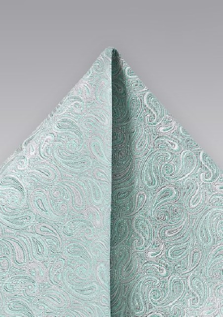 Elegant Paisley Pocket Square in Soft Mint