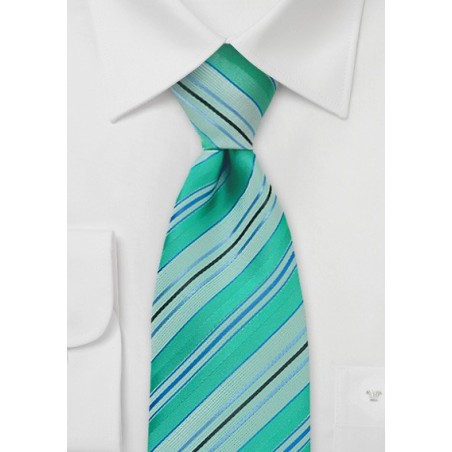 Mint Green Striped Tie in XL Length