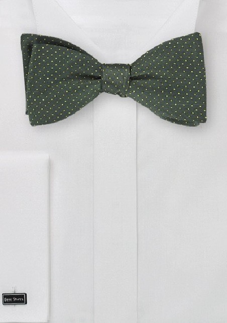 Dark Green Bow Tie with Tiny Yellow Dots