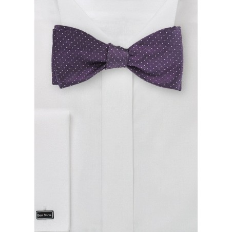 Grape and Silver Pin Dot Bow Tie