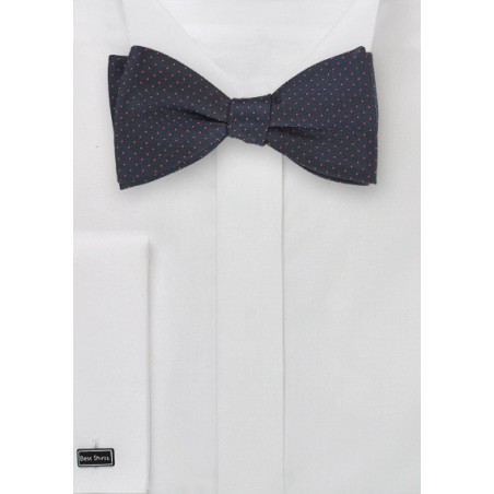 Navy Blue Bow Tie with Coral Pin Dots