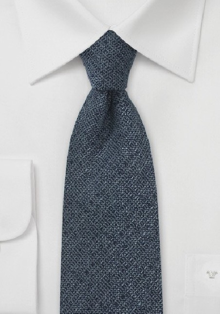 Midnight Blue Wool Necktie with Barleycorn Textured Weave