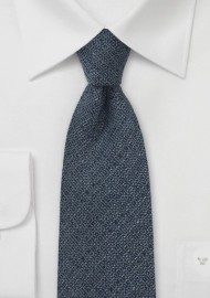 Midnight Blue Wool Necktie with Barleycorn Textured Weave