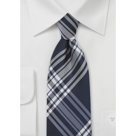Navy Silk Tie with Large Scale Plaid Design