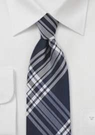 Navy Silk Tie with Large Scale Plaid Design
