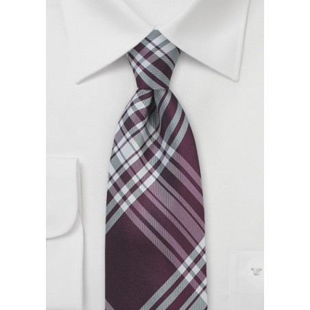 Burgundy Silk Tie with Large Scale Plaid Design