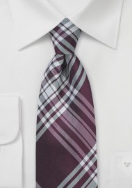 Burgundy Silk Tie with Large Scale Plaid Design