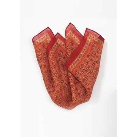 Linen Pocket Square in Red with Paisleys