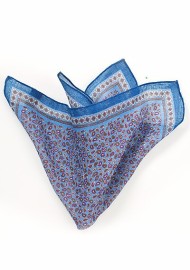 Blue Linen Pocket Square with Paisley Design