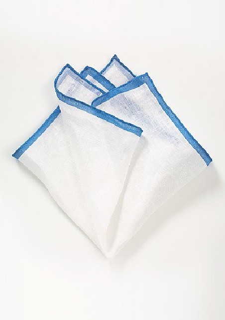Linen Pocket Square in White and Sky Blue
