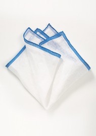 Linen Pocket Square in White and Sky Blue