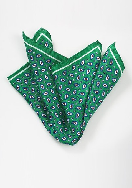 Bold Paisley Pocket Square in Green and Blue