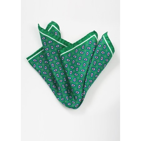 Bold Paisley Pocket Square in Green and Blue