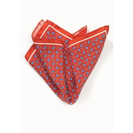 Bold Orange Paisley Pocket Square